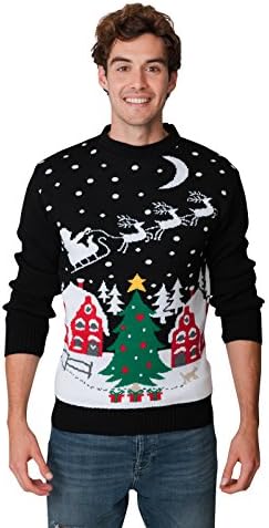 New Camp LtdNew Unisex Womens Mens Jumper Christmas Xmas Novelty Retro Fairisle Santa Party Sweater Jumpers Santa Night Sky Exclusively to Sizes - S/M/L/XL/2XL/3XL/4XL