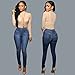 Sexy Women Elastic Butt Lift High Waisted Casual Denim Ripped Holes Skinny Jeans (L, Dark Blue+Ripped Hole)