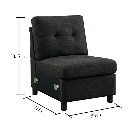 DAZONE Modular Sectional Sofa Assemble 7-Piece Modular Sectional Sofas Bundle Set Cushions, Easy to Assemble Left & Right Arm Chair,Armless Chair, Corner Chair,Ottomans Table Charcoal - Thumbnail 3