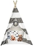 Sorbus Kids Foldable Teepee Play Tent Playhouse Classic Indian Style Play Tent and Carry Bag, Walls with Door, Window and Floor (White and Gray)