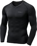 TM-YUV34-BLK_Medium Tesla Men's Thermal WinterGear Compression Baselayer Vneck Long Sleeve Shirt YUV34
