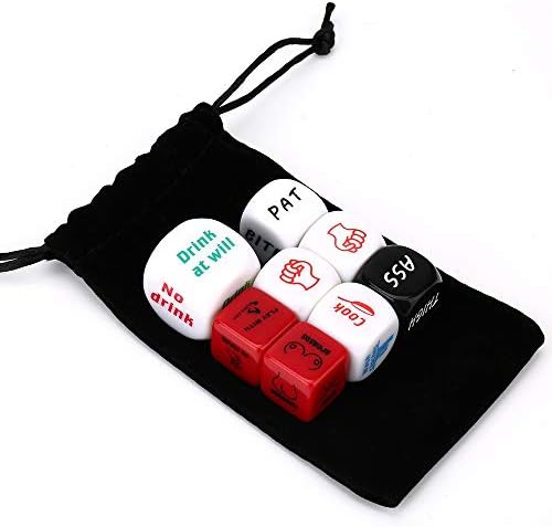 Somei Funny Original Tricky Role Playing Game Dice of 8 PCS : Including Romantic, Drinking, Housework, Guessing Games Dice with Free Pouch for Couples, Novelty Gift for Men Women