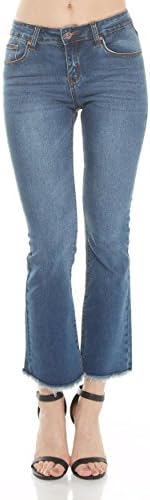 Women's Bootcut Cropped Jeans with frayed hem (3, MD BLUE)