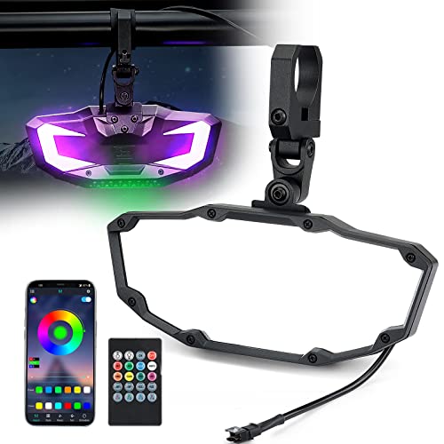 UTV Lighted Mirror, kemimoto RGB LED UTV Rear View Mirror with Dancing and Interior Light, Fit 1