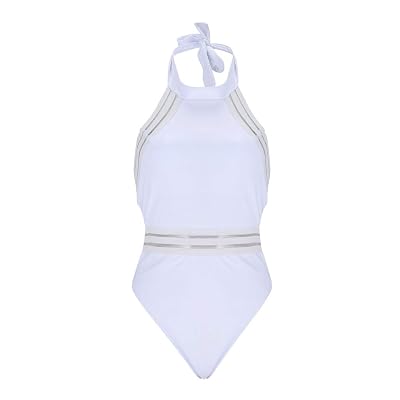 Womens Solid SwimsuitsEDC Summer One Piece High Neck Halter Neck High Waist Siamese Bikini Swimwear Beachwear