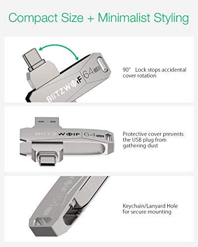 USB C Flash Drive, BlitzWolf 64GB USB 3.0 Type C Dual Drive Thumb Drive OTG High Speed Memory Stick Mini USB Drive for Android Smartphone, New MacBook,Tablet, PC, Samsung Galaxy, Pixel, More - Thumbnail 5