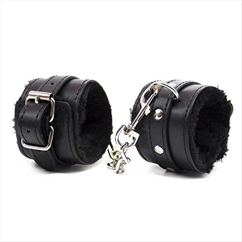 Wrist hand cuffs fur lined kit- handcuffs plush faux leather buckling- wrist cuffs in black.