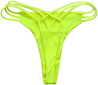 Axchongery Women Bikini Bottoms, Cheeky Thong V Swim Trunks Bandeau Swimwear Beachwear (Fluorescent Yellow, S)