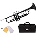 Mendini By Cecilio Bb Standard Trumpet Set for Beginners - Brass Student Trumpet Instrument with Hard Case, 7C Mouthpiece, Valve Oil, Cleaning Cloth, Gloves (Black)