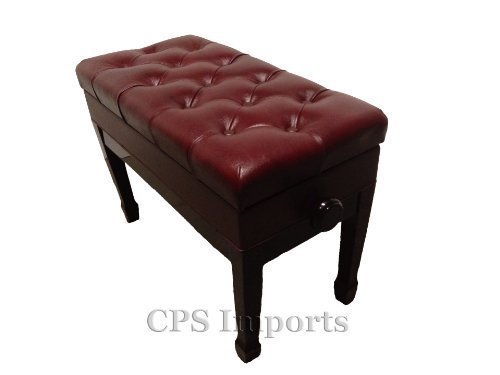 Adjustable Duet Size Genuine Leather Artist Piano Bench in Mahogany