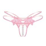 ICSTH Pearls Lingerie Thongs Panties Lace T-Back Sexy G Strings For Women WXLX-2149 (Pink)