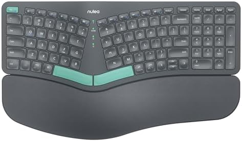 Nulea Wireless Ergonomic Keyboard, Split Keyboard with Cushioned Wrist Rest, Bluetooth and USB Connectivity, USB-C Rechargeable, Compatible with Windows Mac
