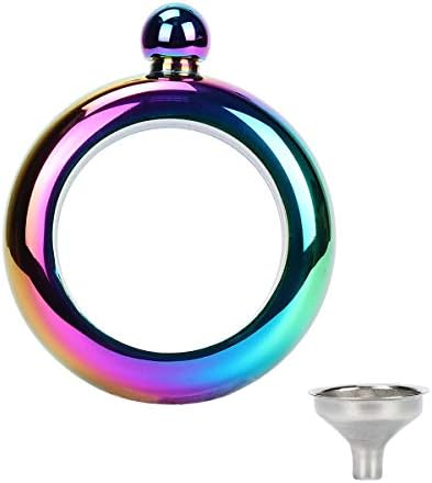 Odibess Hip Flask Bracelet, Bracelet Bangle Flask Lid Stainless Steel Hidden Liquor Wine Flask Funnel Set Gift for Women Men Party Flask/Girls Gift Hidden Boozy Bangle Galaxy (Rainbow)