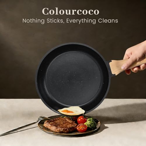 Colourcoco Pots and Pans Sets - 21 Pieces Non Stick Granite Coating Pans with Handles & Lids, Induction-Compatible Cooking Set with Utensils, Pads and Stockpot, Oven Safe