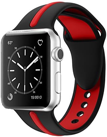 Solomo Strap Compatible for Apple Watch Band, [Sport Series] Fashion Soft Durable Silicone Replacement Stripe Color Splicing Style with Women/Men Wristband for iWatch Series 4/3/2/1 (42MM 44MM red)