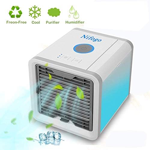 Nifogo Arctic Air Cooler Portable Mini Personal Space Air Conditioner, humidifier & purifier with 7 Colors LED Lights for Room, Office,Outdoor (7 LED COLOR) (White)