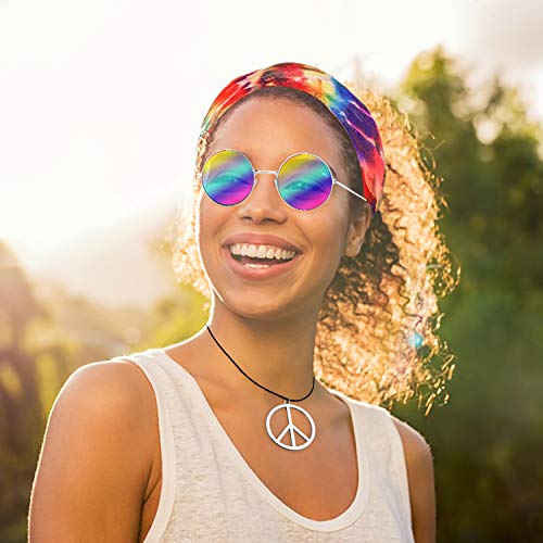 image for R HORSE 7 Pcs Hippie Costume Set Peace Sign Necklaces Flower Headband 
