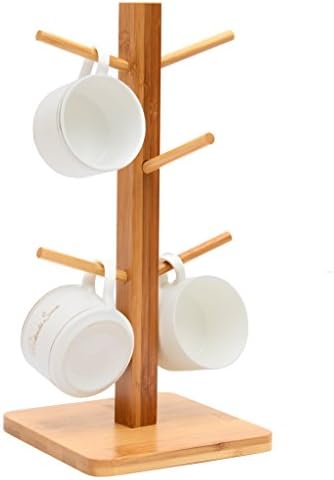Mug Tree, Mug Stand, Storage Coffee Tea Cup Organizer Holder with 6 Hooks (Natural Bamboo)