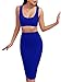 GOBLES Women's Sexy Crop Top Two Piece Outfits Bodycon Club Tank Midi Dress Royal Blue