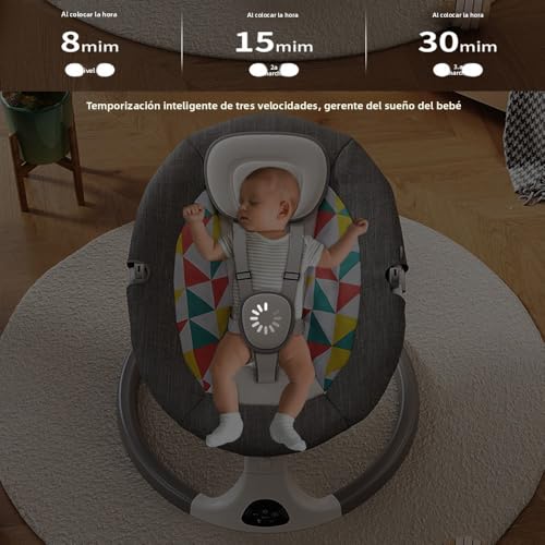 YHDZSW Mecedora Eléctrica para Bebé con Plato de Cena, Silla Acolchada Multifuncional para bebés con Mosquitera, Mando a Distancia, Control App, Control Inteligente de 5 Velocidades