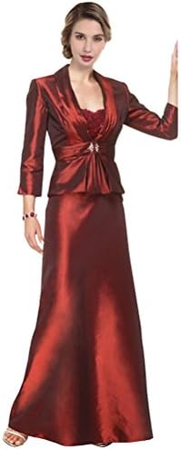 Junai Women's 3/4 Sleeve Taffeta Mother of the Bride Dresses Bridesmaid Dress Orange Red US 18