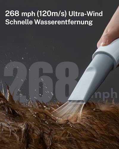 HomeRunPet Ultra Quiet Dog Hair Dryer 43 dB, 120 m/s Quick-Drying, Blower Dog 99 Adjustable Settings for Speed and Temperature, 3-in-1 Various Nozzles, Overheating Protection Over 60°C