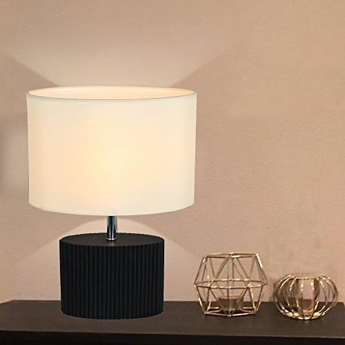 Decorative Table Lamp, HOMPEN Bedside Desk Lamp with Black Resin Base and Fabric Shade, Night Light for Living Room, Bedroom, Dresser, College Dorm-White