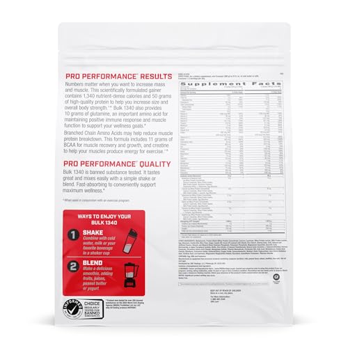 GNC Pro Performance Bulk 1340 Mass Gainer Protein Powder, 50g, Gluten Free, Whey, Creatine, BCAA, 3rd Party Tested, Muscle Recovery & Growth, Micronutrients, Cookies and Cream, 9 Servings