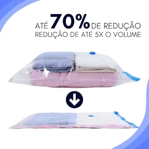 Kit com 10 Sacos a Vácuo para Roupas e Viagem 50x60 cm com Bomba Manual Inclusa, Ideal para Organização de Armário e Mala de Viagem, Compressão de Roupas, Redução de Volume e Economia de Espaço