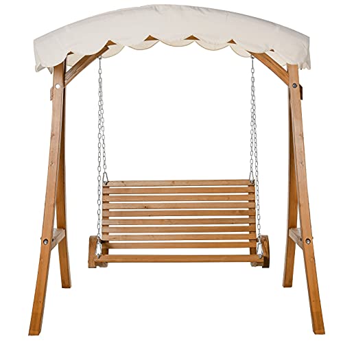 GXK Schaukel 2-Sitzer Gartenschaukel mit Sonnendach Lärchenholz Cremeweiß – Bild 3
