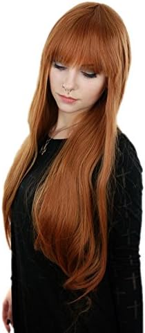 Prettyland C1109 - Long Hair Wig 75cm Straight Hair with Straight Bob Bangs - Natural Orange Brown, Orange-Brown - Image 3
