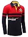 Cokle T Shirts, Mens Long Sleeve Tee Lapel Casual Fit Polo Red L