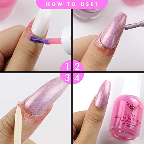 Liquid Latex for Nails Cuticle Guard - Ejiubas Peel Off Liquid Latex for Nail Stamping Kit Nail Protector Nail Polish Barrier Skin Nail Liquid Tape 1 Bottles with 10pcs Wooden Sticks