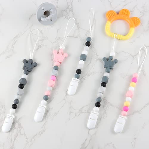 Silicone Pacifier Clip, 4 Pack Silicone Teething Beads Pacifier Clip