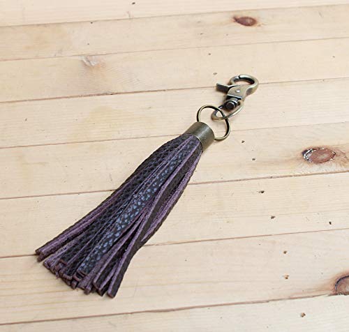 Women's Leather Tassel Key Chain Earrings Women Handbag Wallet Accessories Bag Charm Dark Brown - Thumbnail 4
