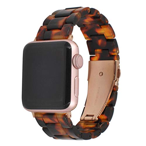 For 42mm Apple Watch Band Women Men, SUEKQ Fashion Resin iWatch Band Bracelet with Copper Stainless Steel Buckle Sport Replacement Strap Wristband Accessories for Apple Watch Series 3/2/1 (Brown)
