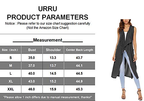 URRU Women Solid Color Sleeveless Asymetric Hem Open Front Drape Long Cardigan Vest Dark Gray M
