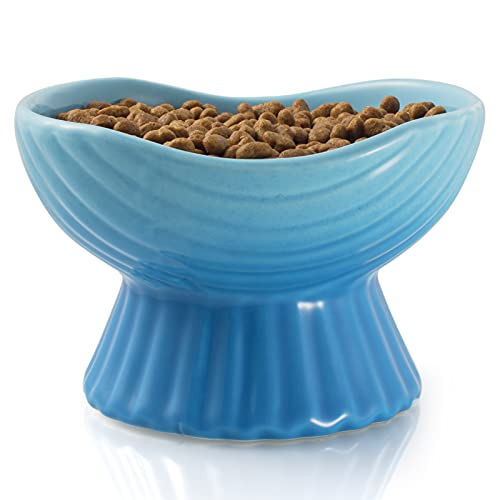 Elevated Cat Bowl, 10 oz Ceramic Raised Cat Bowl for Indoor Cats, Cat