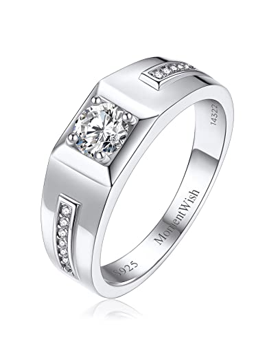 Momentwish Verlobungsring Herren, Geschenk Ehemann Valentinstag, 0,5 Karat Moissainte Herren Ring 925 Silber Männer Hochzeitsring Jahrestag Geschenk-Größe 62