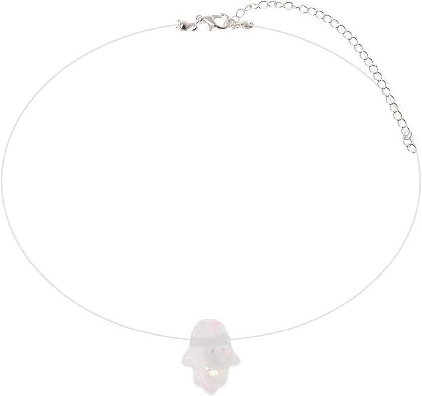 chuwa Invisible Hamsa Hand Opals Pendant Necklace Transparent Fishing Line Choker