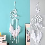 Whatyiu Moon Half Circle Dream Catcher,Handmade Dream Catcher with Small Circle Dreamcatcher for Wall Art Hanging Bedroom Home Decoration Ornament Craft Gift