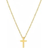 LiteVibe 14k Gold Cross Necklace for Women Small Petite Crucifix Pendant Necklace