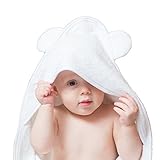 White Bamboo Hooded Baby Towel 100% Organic Unisex Towel, Highly Absorbent And Super Soft Bath Towel For The Pool And The Beach Great Baby Shower Gift