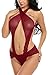 Avidlove Women Halter Lingerie Mesh Teddy Sleepwear Jumpsuit Lace Babydoll Dark Red Small