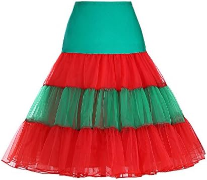 SISHION Tulle Tutu Skirt Patchwork Three Layers Petticoat Women Plus Size Elastic High Waist New Year Christmas Skirt VD0659 (ReDGreen)