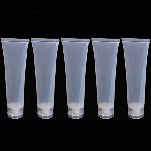 Polytree 5Pcs Empty Refillable Soft Plastic Travel Tubes Bottle Container For Cosmetics Shampoo Cleanser Shower Gel Body Lotion size 100ml (Transparent)