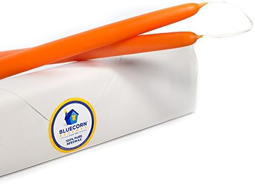 Bluecorn 100% Pure Beeswax Taper Candles | Natural Beeswax Candles, Apricot Orange Unscented Tapered Candles | Soy, Paraffin & Fragrance Free | 8 Inch Candles, Bulk 8-Pack | Handmade in Colorado