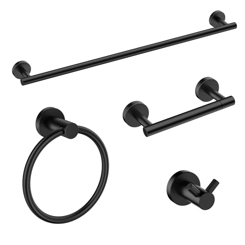 FORIOUS Bathroom Accessories, 4-Piece Bathroom Hardware Set - 24" Towel Bar