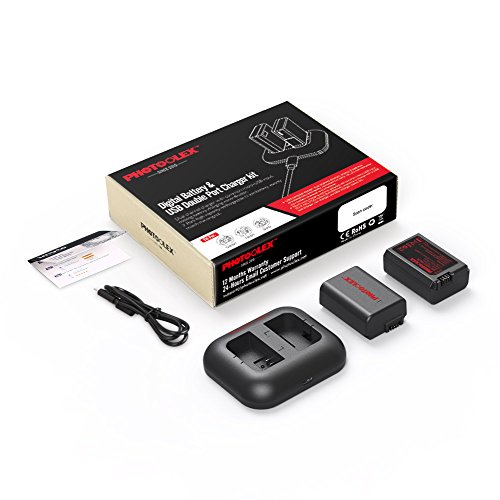 NP-FW50 Camera Battery Photoolex 2 Pack 1150mAh Power Battery and Dual USB Battery Charger Compatible for Sony A6000/A6300/A6500 NEX-3/5/6/7 SLT-A33/37 Alpha 7/7R/7S DSC-RX10/ILCE-6300/5000/5100/6000
