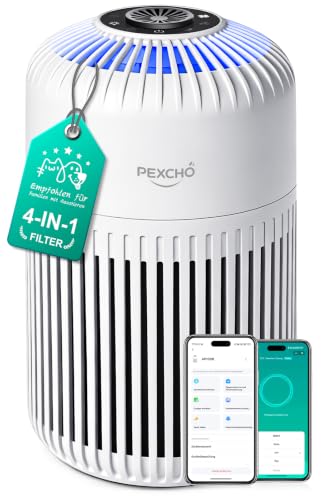 PEXCHO Air Purifier for Allergy Sufferers, Upgrade 4-in-1 HEPA Filter, Air Filter with App Control, Timer, Aromatherapy, Removes 99.97% Allergens, Pet Hair, 12 W Air Filter for Bedroom, Office
